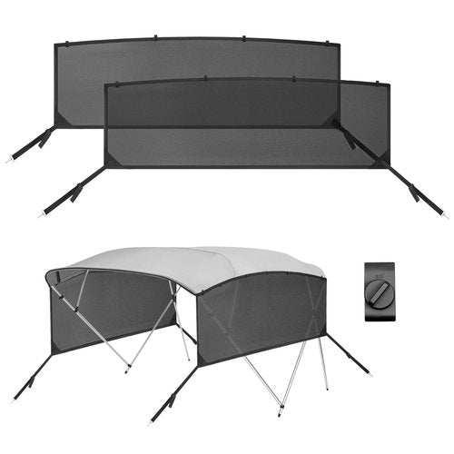 Detachable Clip in Bimini Top Mesh Sidewalls, Boat Sun Shade Universal Fit for 4 Bow Bimini Tops, with Straps Clips (Bimini Tops Not Included)