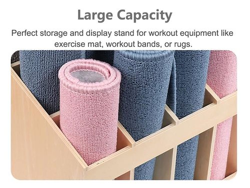 Workout Organizer Holder Wooden Yoga Mat Storage Rack, 12 Compartment Yoga Mat Holder Floor Storage Organizer for Exercise Mats/Pilates Mats