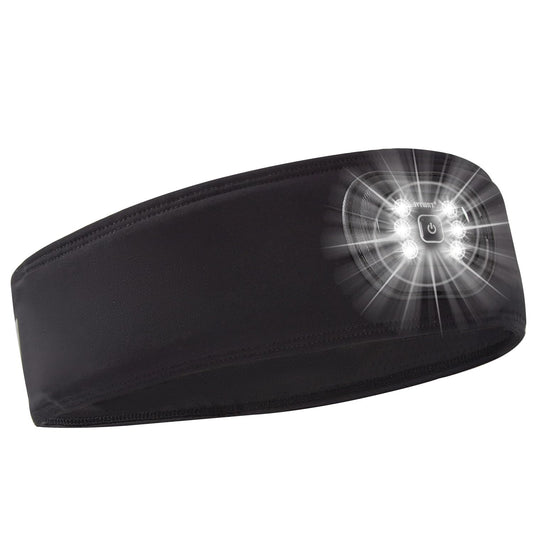 IVYWNT LED Sports Sweat Headband - Outdoor Headlamp Rechargeable with Reflective Visible for Men and Women, 3 Brightness Head Lights for Camping Running, Black