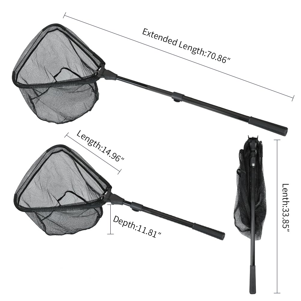 Fishing Landing Net with Telescoping Pole Handle Extends to 63 inches, Carbon Fiber Handle Extended from 23.6 inches to 47 inches