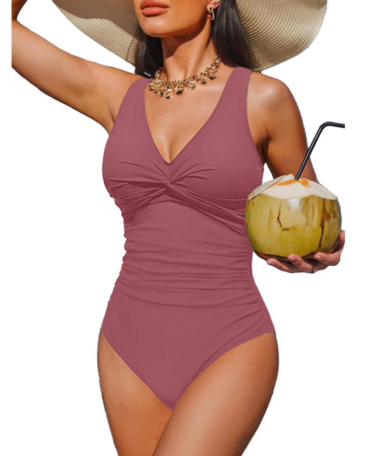Holipick Blush Red Women Tummy Control One Piece Swimsuit - Push Up Bathing Suit Full Coverage Slimming Swimwear XL