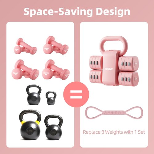 Lightweight Adjustable Dumbbell Kettlebell Set - 4 in 1 Free Weight Set with Kettlebell Grip Converter, Each 2.2 3.3 4.4 5.5lb Quick Change Weight Women Dumbbell Set for Small Spaces Home Gym