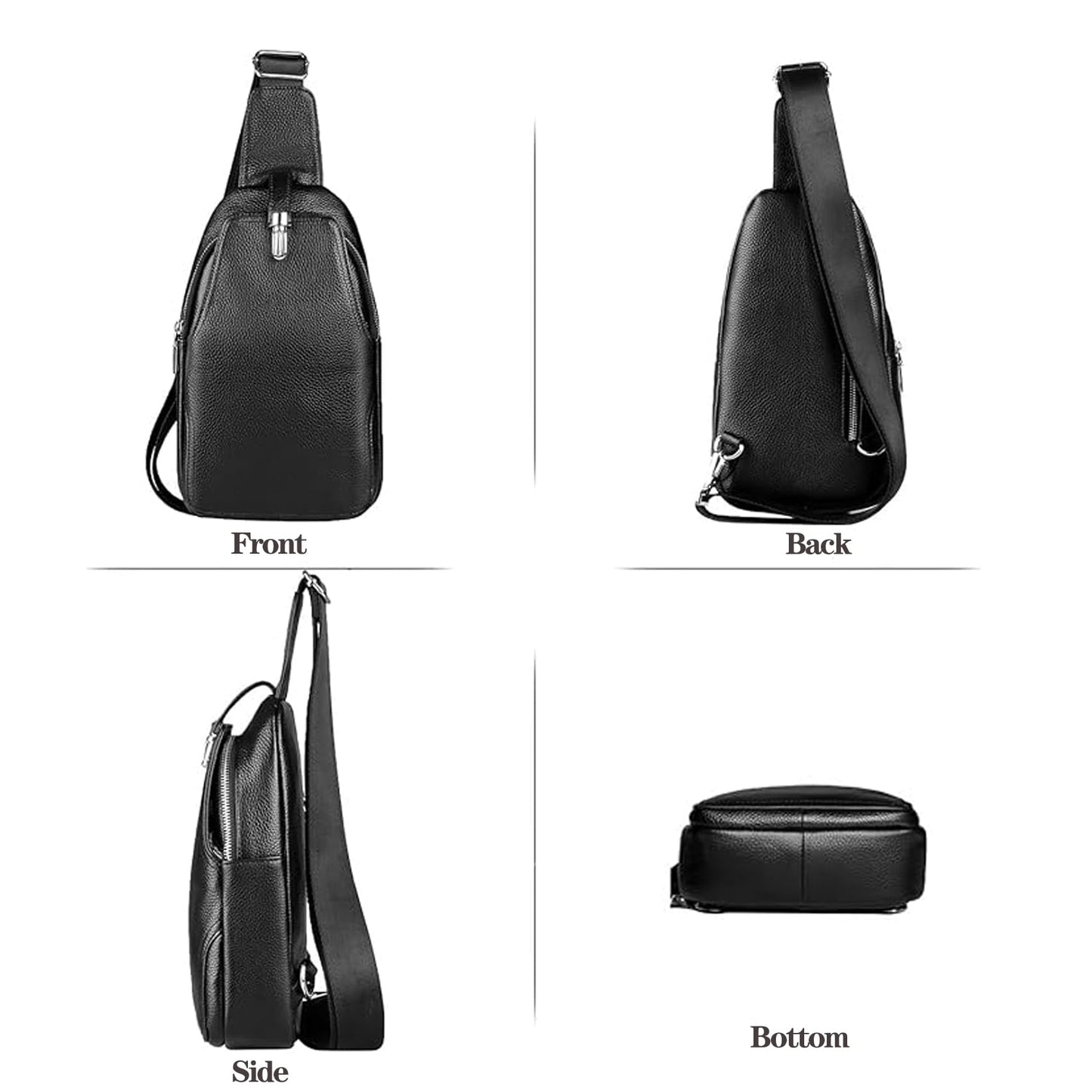 KPYWZER Genuine Leather Sling Bag fo Men Women Backpack Crossbody Chest Bag Purse Outdoor Hiking Travel Daypack Black