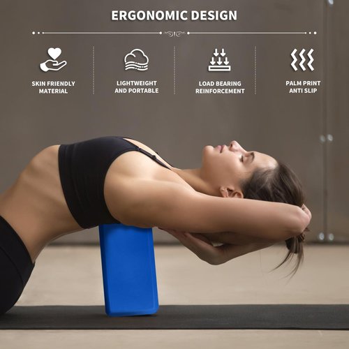 Yoga Blocks 2 Pcs, 9"x6"x3" Yoga Brick Foam Blocks EVA Foam Block Props Accessories for Pilates Stretching and Meditation (Deep Blue, Large)