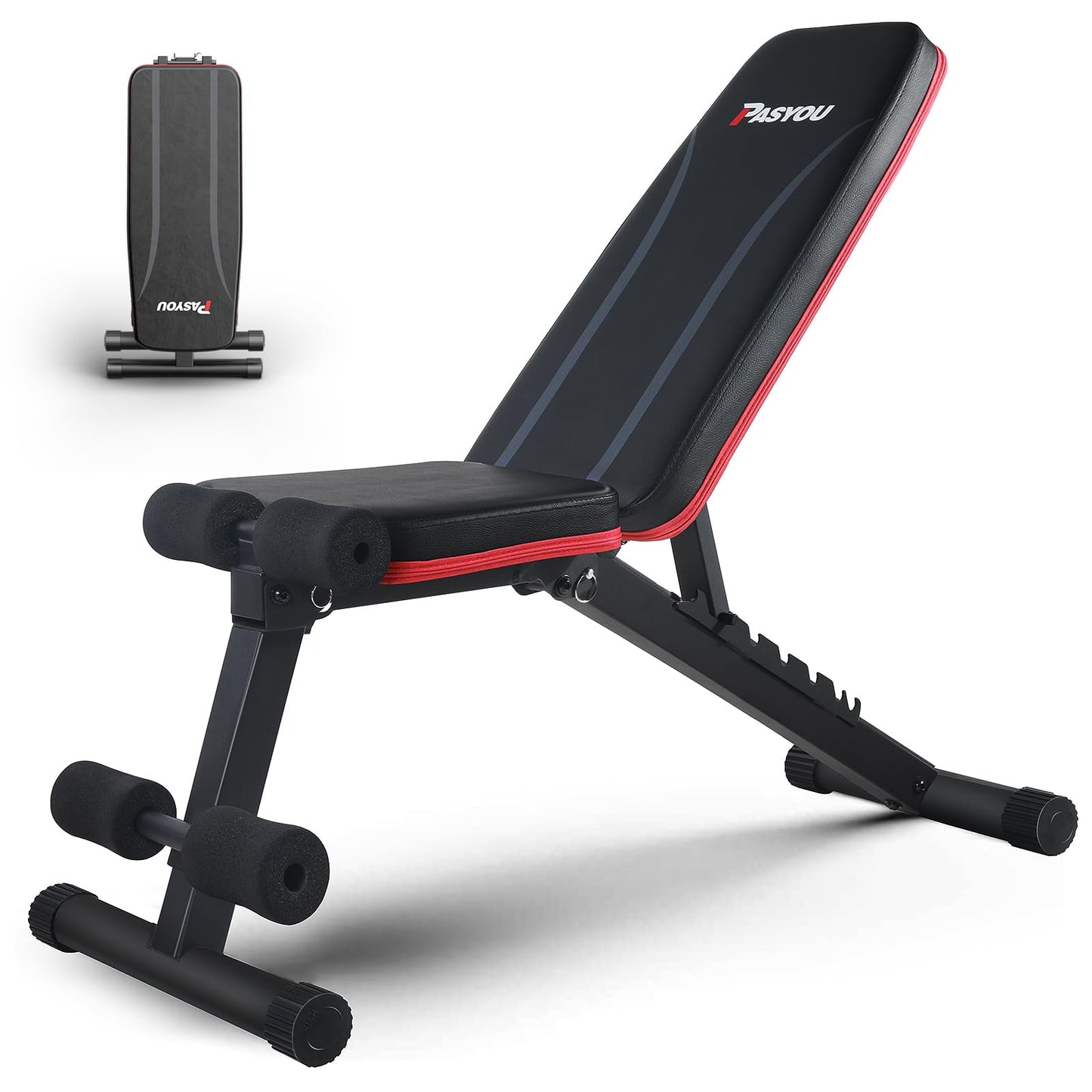 PASYOU Adjustable Weight Bench for Home Gym, 500LBS Capacity Foldable Workout Bench with Incline & Decline Flat, Compact Utility Workout Bench for Small Space Apartment Room Strength Training, Black