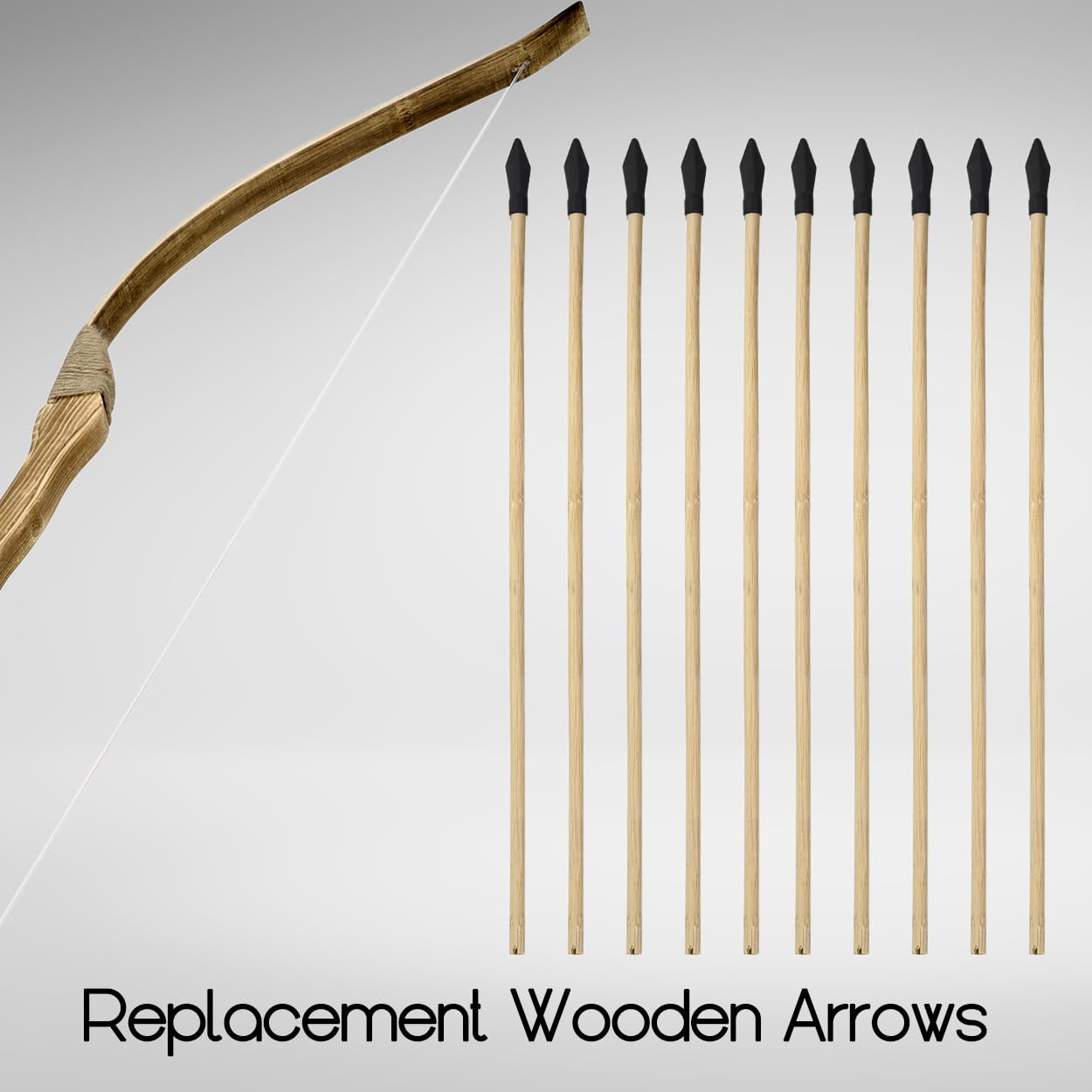 Basbon 20 Pcs Wooden Arrows Soft Rubber Tips, 17 Inch Handmade Wooden Toy Arrow for Kids and Beginners, Archery Bows Outdoor Play Cosplay Costume Decoration