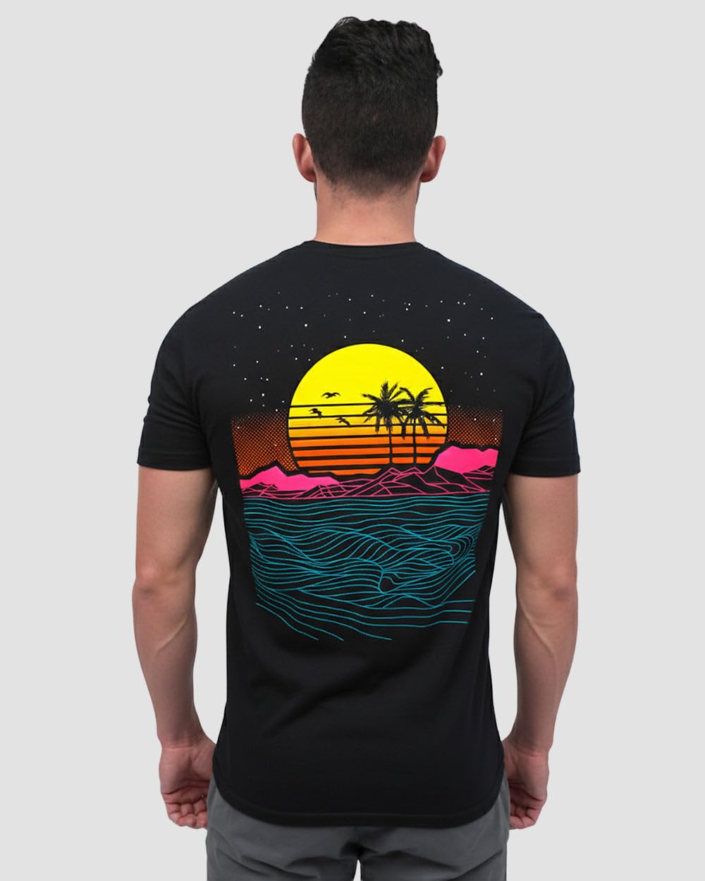 INTO THE AM Meta Beach II Graphic Tee for Men - Short Sleeve Mens T-Shirts (Black, X-Large)