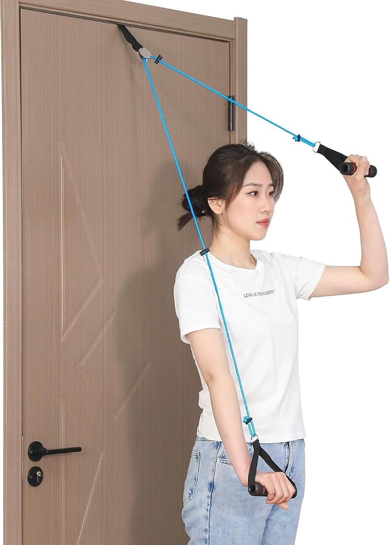 Shoulder Pulley for Physical Therapy with Stainless Steel Wheel and Padded Handles - Over Door Rehab Exercise