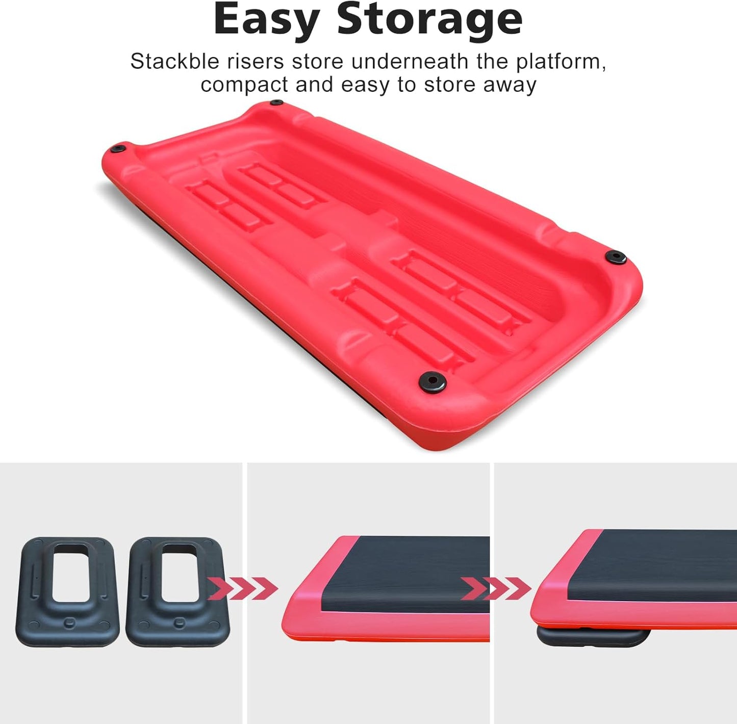 28.5'' Exercise Aerobic Step Platform, 4-6-8inAdjustable Fitness Stepper Workout with 4 Stackable Risers, Aerobics Stepper Workout Stepper for Home Gym Cardio Strength & Training (Red & Gray)