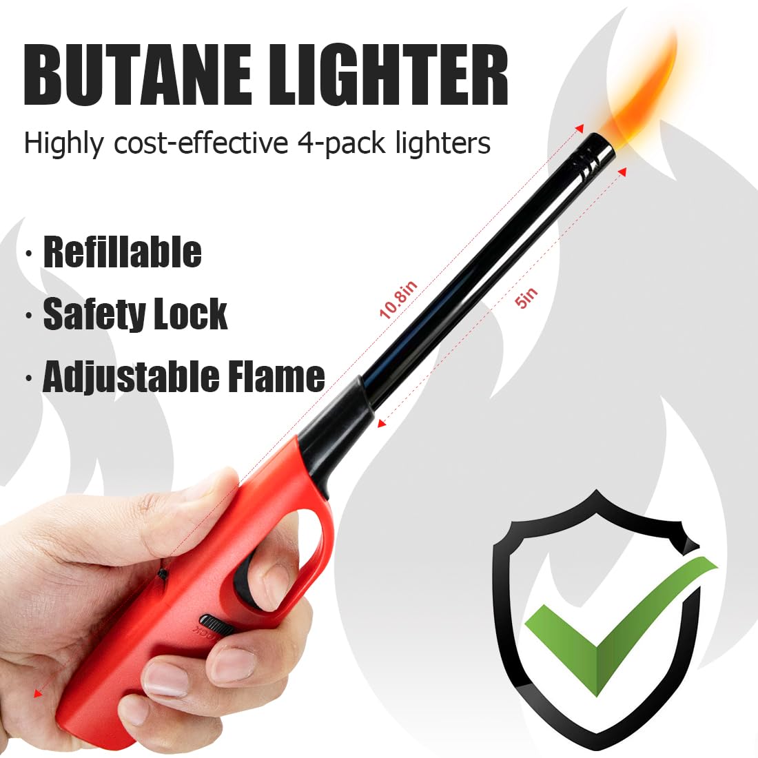 4 Pack Lighter Refillable Butane Lighters, Flexi-Wand Long Lighters for Candle Camping Fireplace Party BBQ Grill(Fuel Not Included)