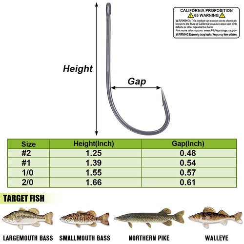 Drop Shot Hooks Wacky Rig Neko Bass Fishing Finesse Worm Size 2/0~#4 25Pack Bulk (Size 2 Pack of 25)