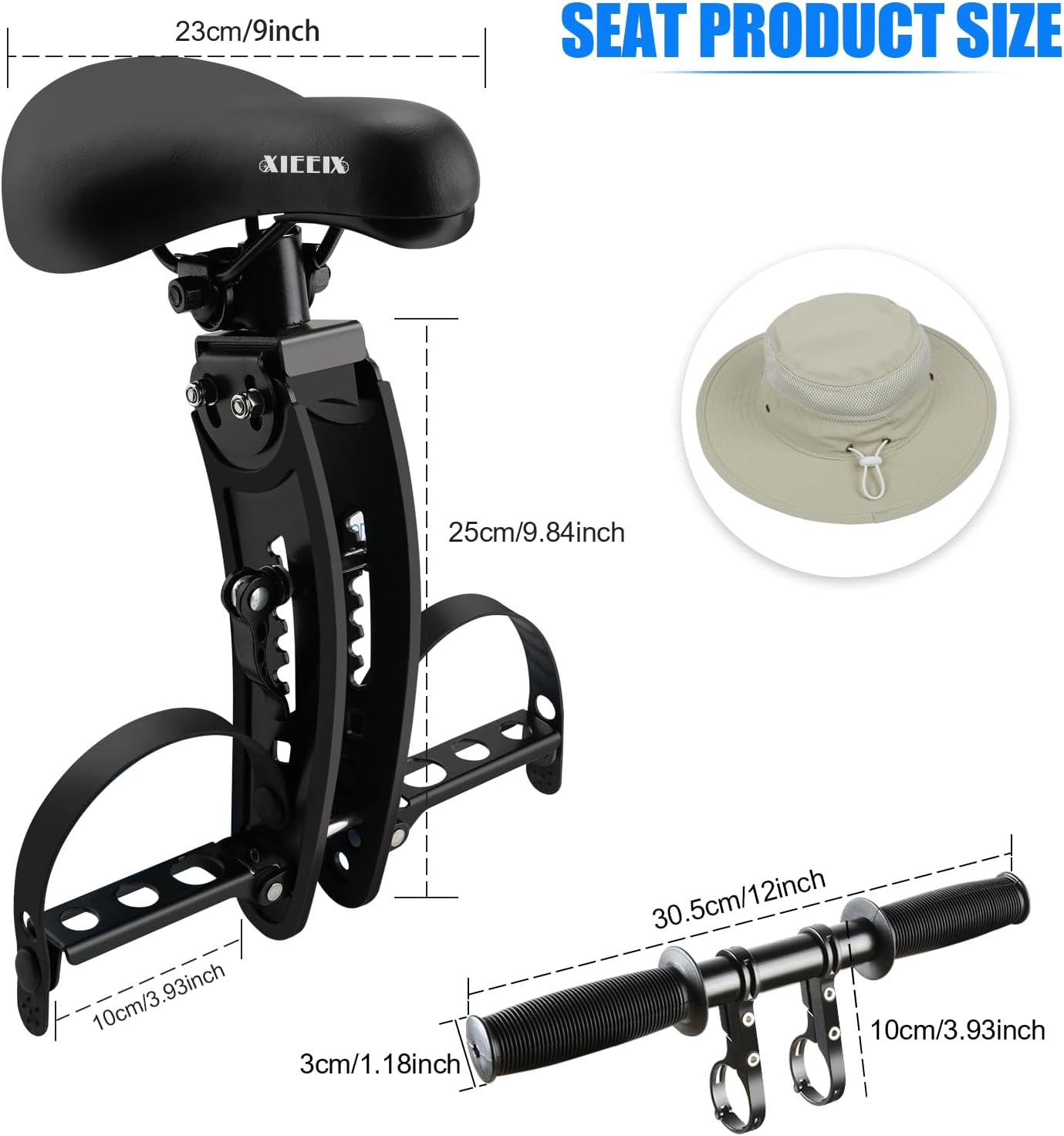 Kids Bike Seat with Handlebar Attachment, Detachable Front Mounted Child Bicycle Seats with Foot Pedals for Children 2~5 Years, Compatible with All Adult Mountain Bikes (Handle+Seat)