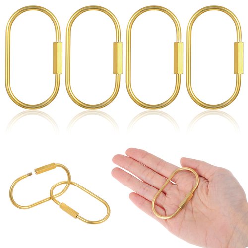 4 Pcs Gold Brass Key Rings Brass Screw Lock Keychains Carabiner Keychain Clip Simple Style Car Keychain Purse Bag Charms for Door Cabinet Cars Keys Bags Men Women 2.36 × 1.26 Inches
