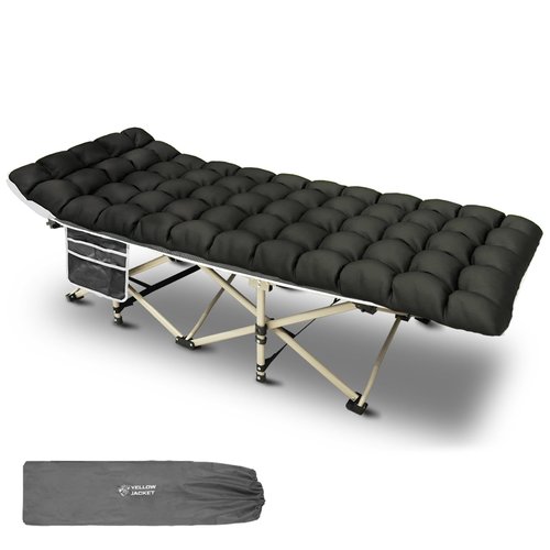 YELLOW JACKET Camping Cot with Mattress for Adults, Folding Sleeping Cot 600lbs Max Load, Portable Camping Cot with Carry Bag, 28" Wide Cot for Camping, Home,Office,Travel (Black)