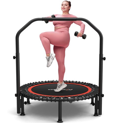 ANCHEER Mini Exercise Trampoline Foldable 40" Adjustable Trampoline Rebounder, Fitness Trampoline with Handle for Indoor/Garden/Workout Cardio, Max Load 300lbs (Red)