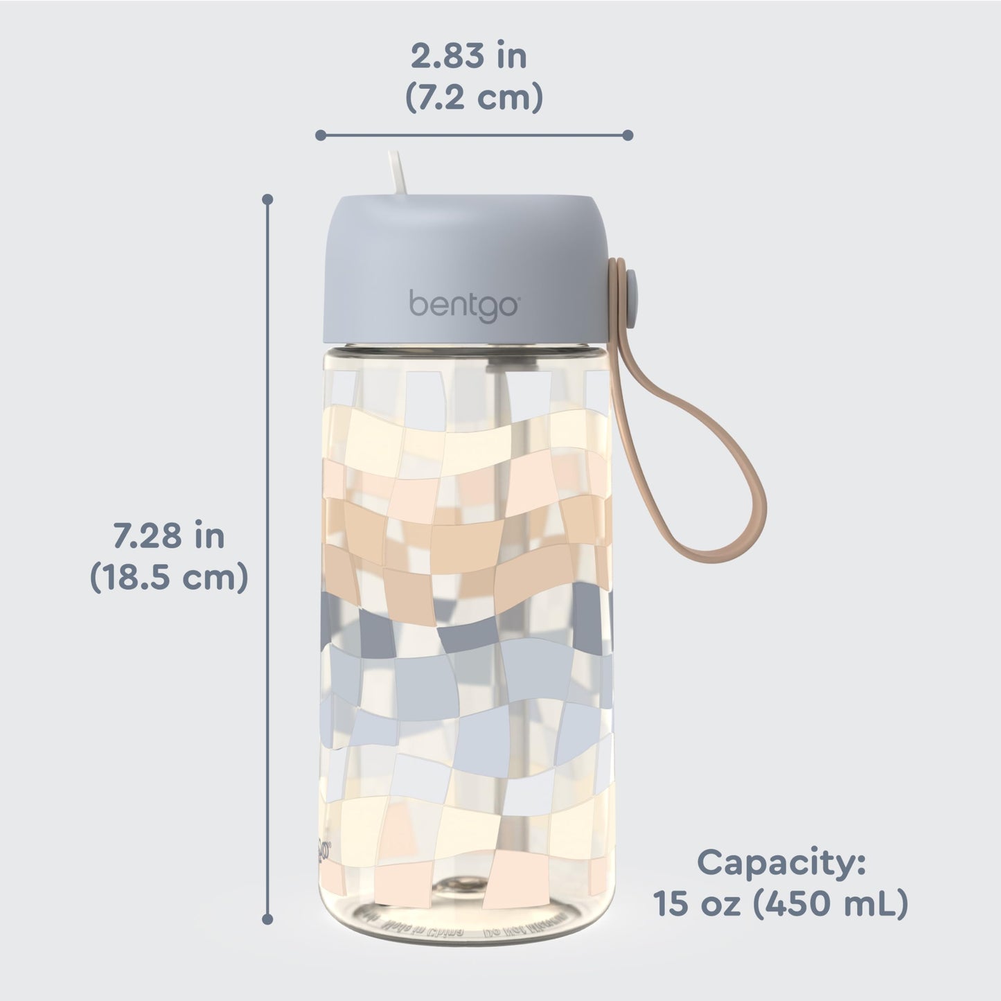 Bentgo Kids Water Bottle (Whimsy & Wonder Collection) - Leak-Proof Durable Tritan 15 oz. Cup for Kids/Toddlers 3+; Flip-Up Safe-Sip Straw for School, Sports, Daycare, Camp & More (Checker Gradient)