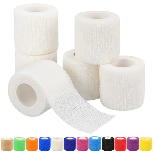 2" Self Adhesive Bandage Wraps, 6pcs Vet Wraps, White, 5 Yard Self Adherent Wraps for Sports, Wrist, Ankle and Swelling