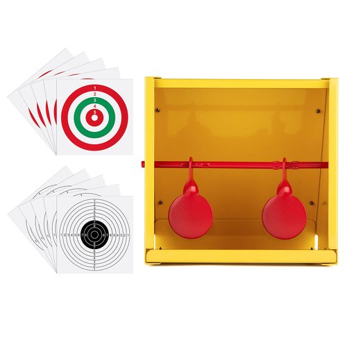 GearOZ BB Gun Target Trap, Airsoft Target, Pellet Gun Target with 10pcs Paper Targets, Resetting Metal Silhouettes Shooting Targets for Backyard, Outdoor, Indoor, Small Size, Yellow