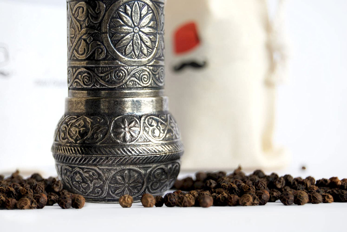 Bazaar Anatolia Turkish Pepper Mill Grinder Refillable Spice 4.2" Manual Crank Handle (Dark Silver)