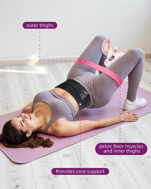 Mexlyca Thigh Master, Pelvic Floor Muscle Trainer Adjustable Resistance Inner Thigh Exerciser, Upgraded 360° LED Inner Thigh Exerciser, Kegel Trainer for Postpartum Rehabilitation 20LB Resistance Band