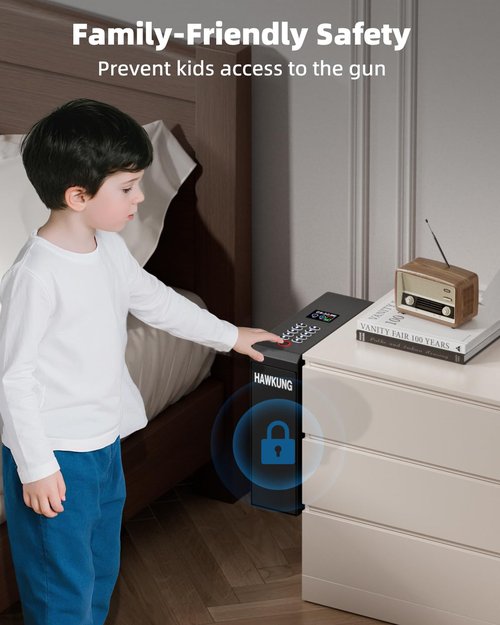 Gun Safe, Slider Biometric Gun Safe for Handgun Mounted Single Bedside Pistol Case with 3 Ways Quick Access Gun Lock Box for Nightstand, Bed, Desk, Wall, Dresser