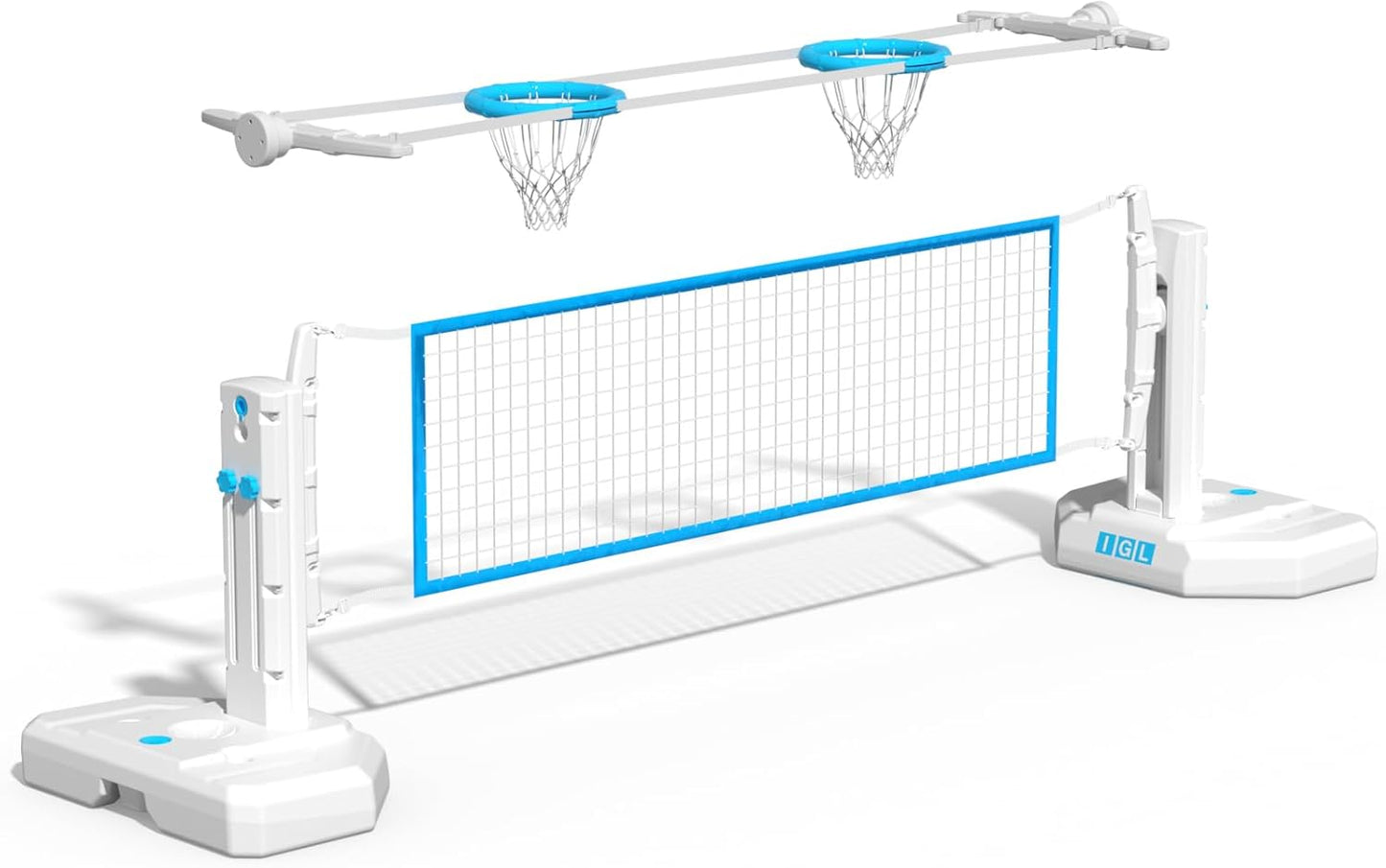 IGL Pool Volleyball Set, Pool Volleyball Net for Inground Pools with 15 ft Length Net, Adjustable Water Volleyball Net Set, Includes 2 Water-Filled Base, 2 Volleyballs & Pump