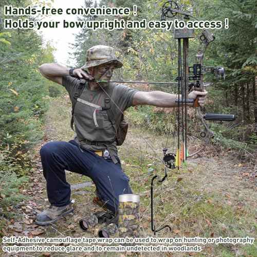 Ground Bow Holder Set with Camouflage Tape for Hunting and Archery