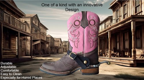 Villanos Arts - Nylon Strap for Western Spurs - Bronze Buckle, Adjustable and Heavy Duty - for Horseback Riding, Rodeo and Western Boots, Waterproof, Equestrian, Heel Strap. (Black)