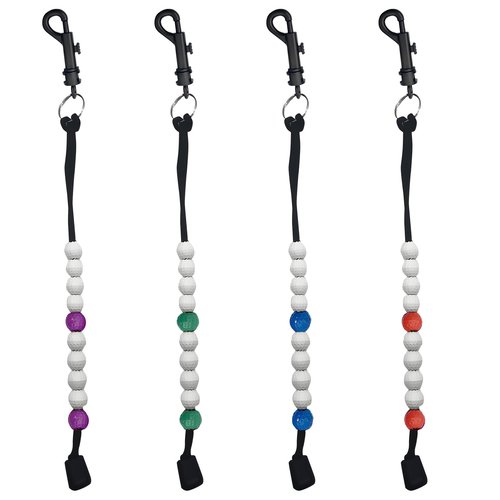 Golf Score Counter Beads with Clip, 4 Pack, Purple Green Blue Red, 12.5 inches