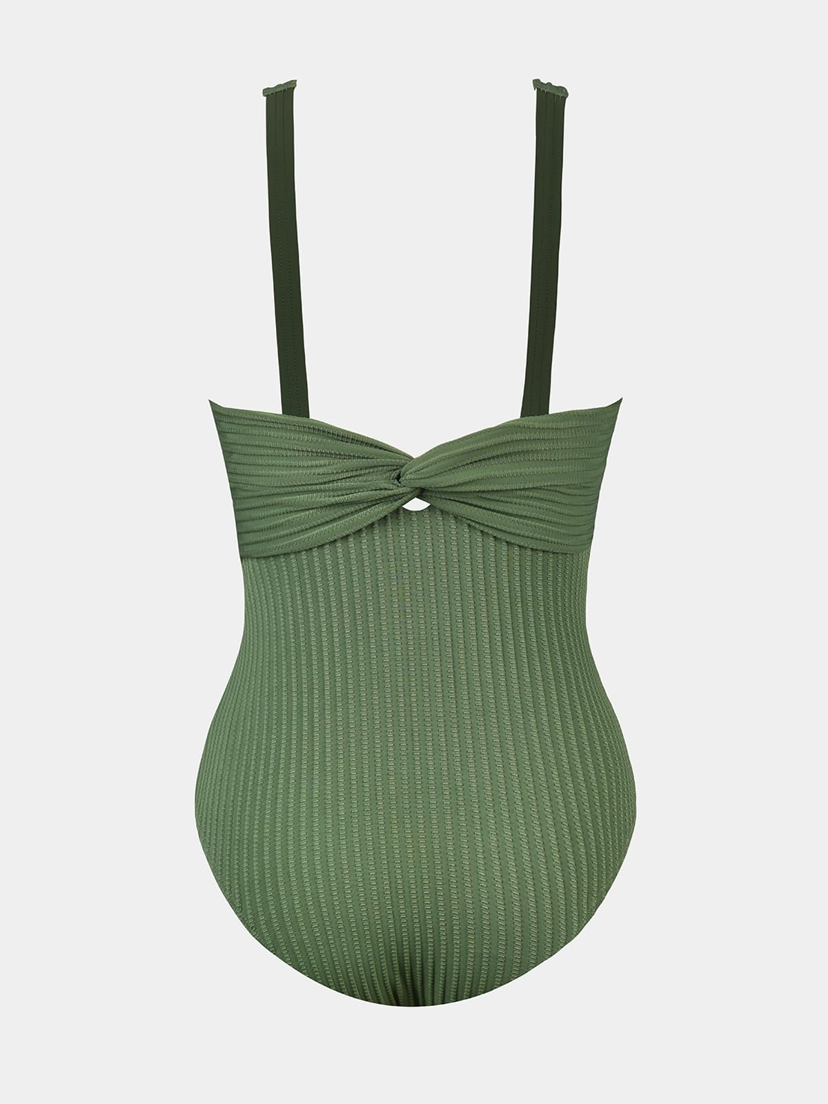 CUPSHE Women's One Piece Swimsuit Wide Straps V Neck Ruched Textured Ribbed Twist Back, M Pine Green
