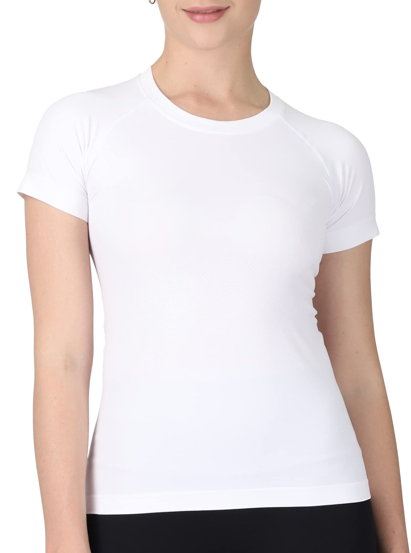 MathCat Seamless Workout Tops for Women Short Sleeve Yoga Running Shirts,Breathable Athletic Compression Shirt Women XS-XL White