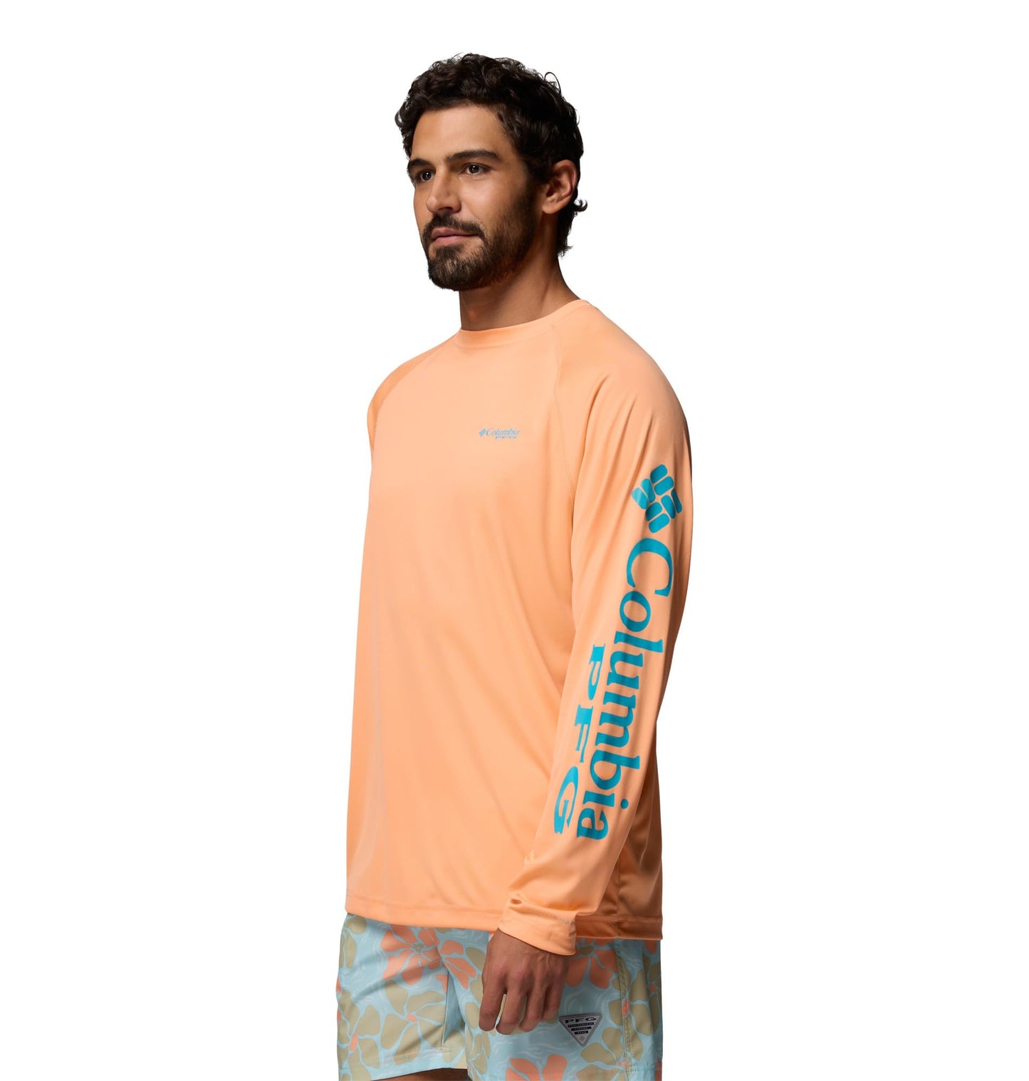 Columbia Men's PFG Terminal Tackle Long Sleeve Fishing Shirt, Bright Nectar/Ocean Teal Logo, 3X Tall