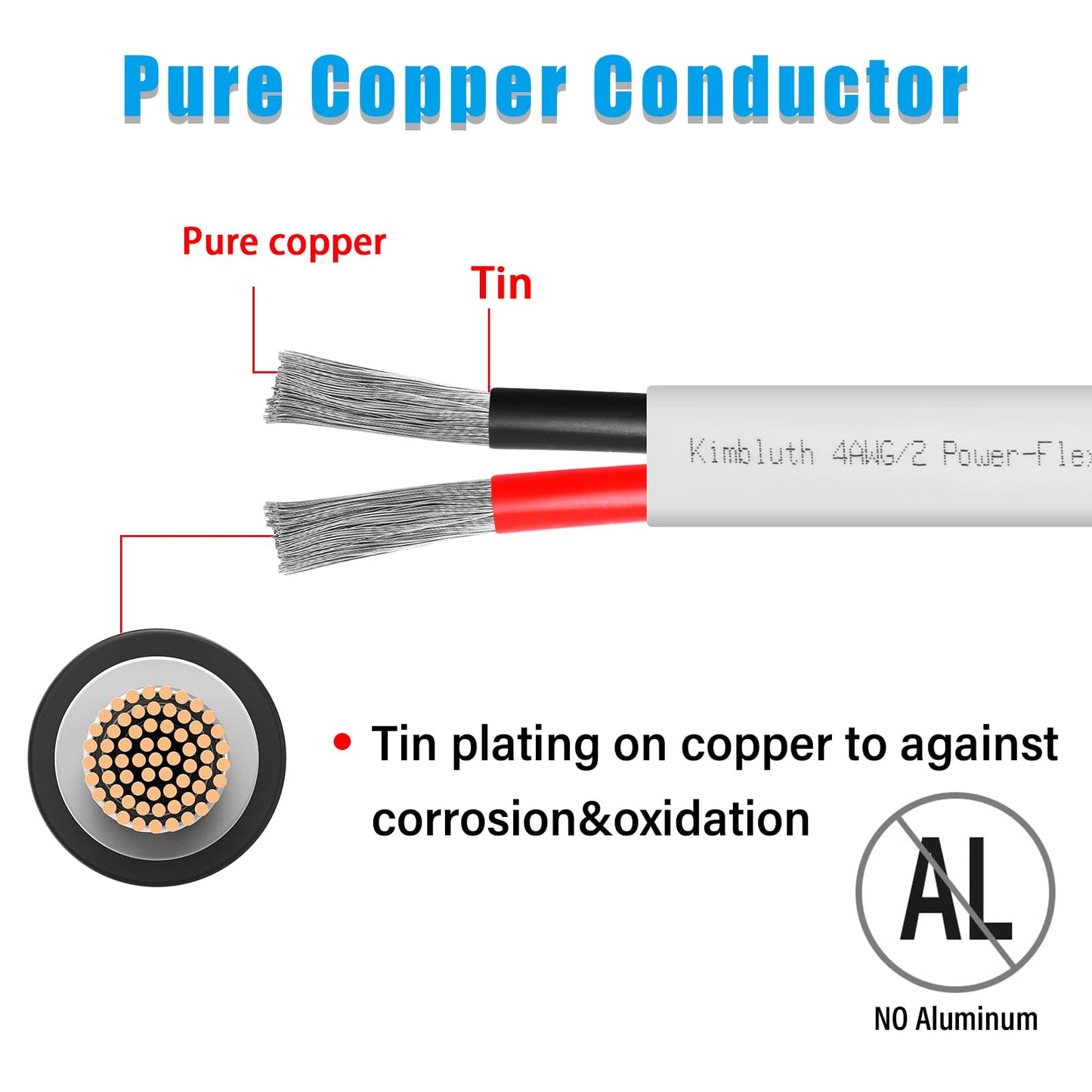 Kimbluth 12 Gauge Duplex Marine Wire Tinned Copper Boat Cable, 10ft 12 AWG Standard USA OFC Oxygen Free Copper Wire for Automotive Boat Speakers Solar Outdoors
