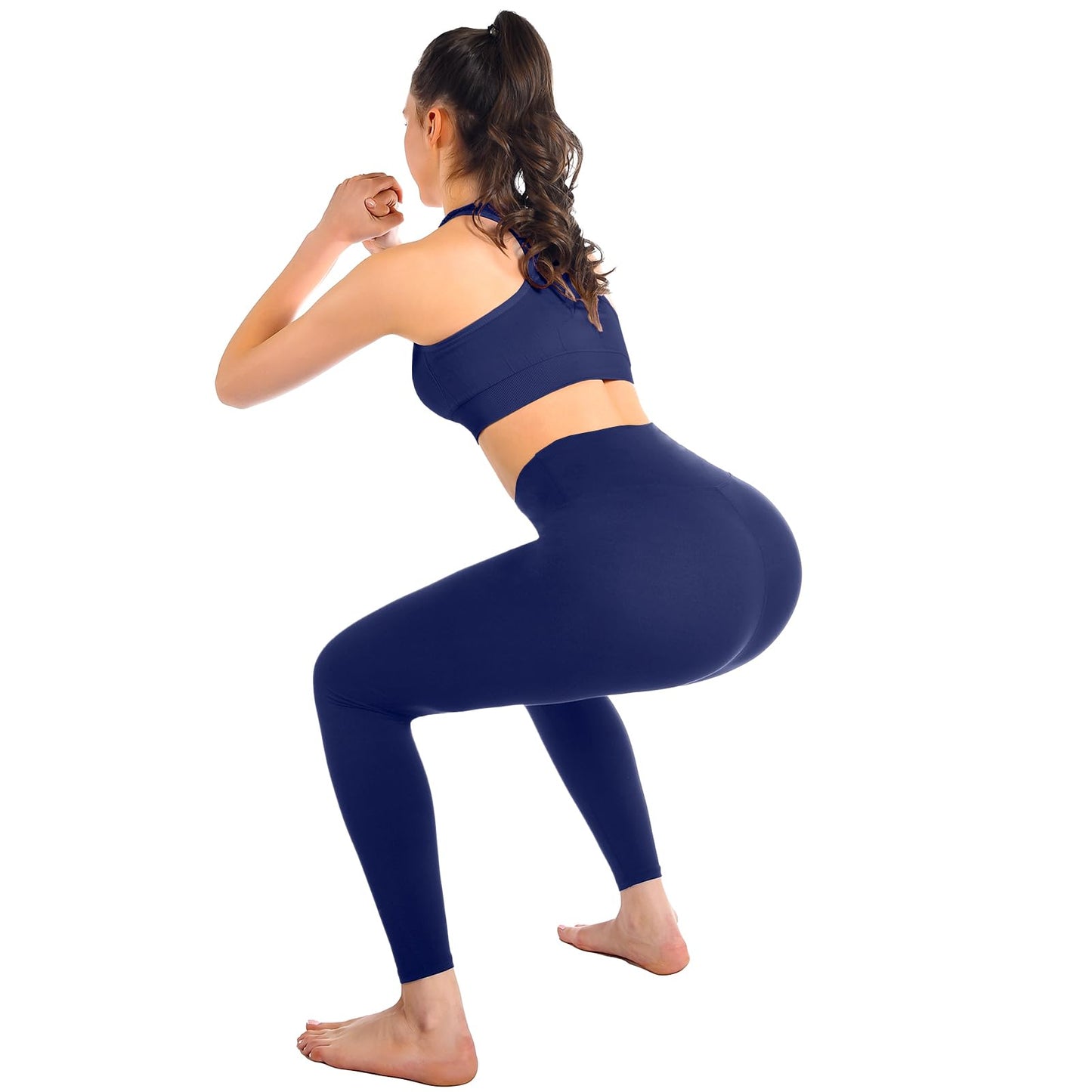 Leafigure High Waisted Leggings for Women- Soft No See-Through Yoga Pants for Gym Workout Running Navy L-XL