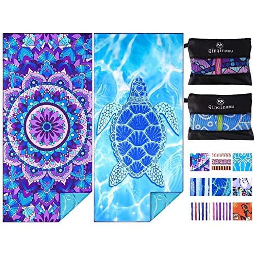 2 Pack Microfiber Oversized Lightweight Beach Towel 71"x32" XL Extra Large Thin Sand Free Towels Travel Swim Pool Yoga Gym Camping for Adults Women Men Beach Essentials Accessories Vacation Gift
