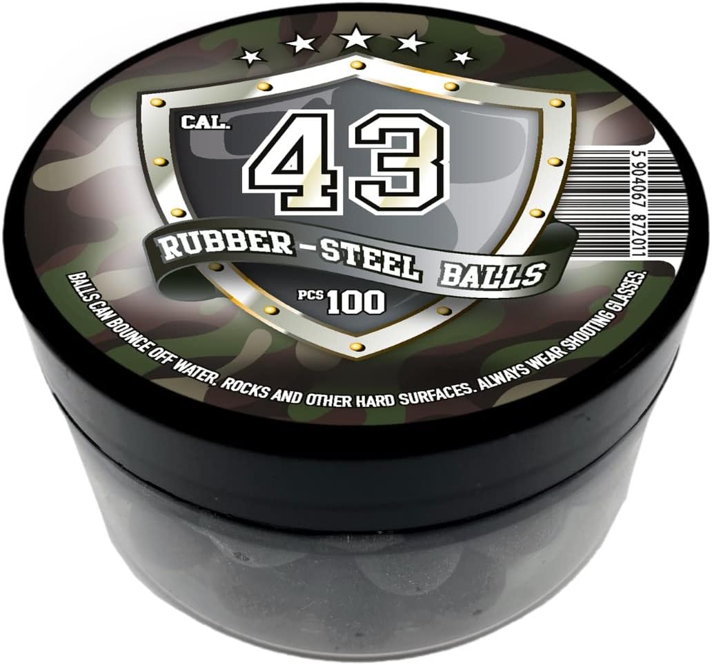 100 x Hard Mix Rubber Steel Balls Paintballs 1.8 Grams Ammo for Self Home Defense in 43 Caliber