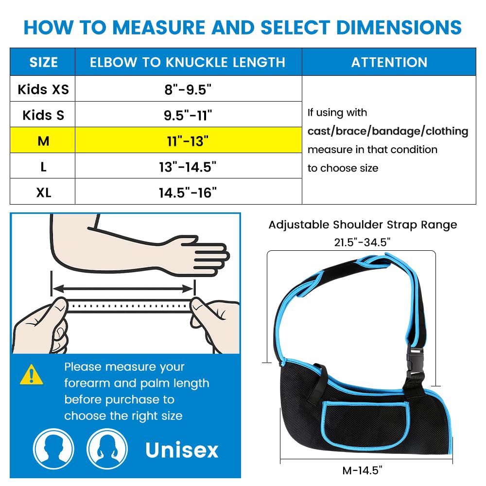 Arm Sling Shoulder Immobilizer for Men and Women, Adjustable Rotator Cuff Support Brace, Fit Left or Right, Comfortable Medical Slings for Elbow and Wrist Injury, Forearm Fracture, Surgery Recovery