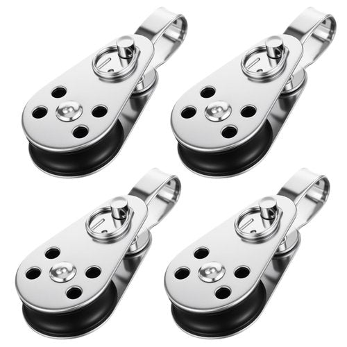 4 PCS Stainless Steel Nylon Marine Pulley, Small Pulleys for Rope Runner, Kayak Pulley Block Rope Single Pulleys Bearing Block Ropes Runner for Sailboats Yachts Ship Suitable for 0.08" to 0.32" Ropes