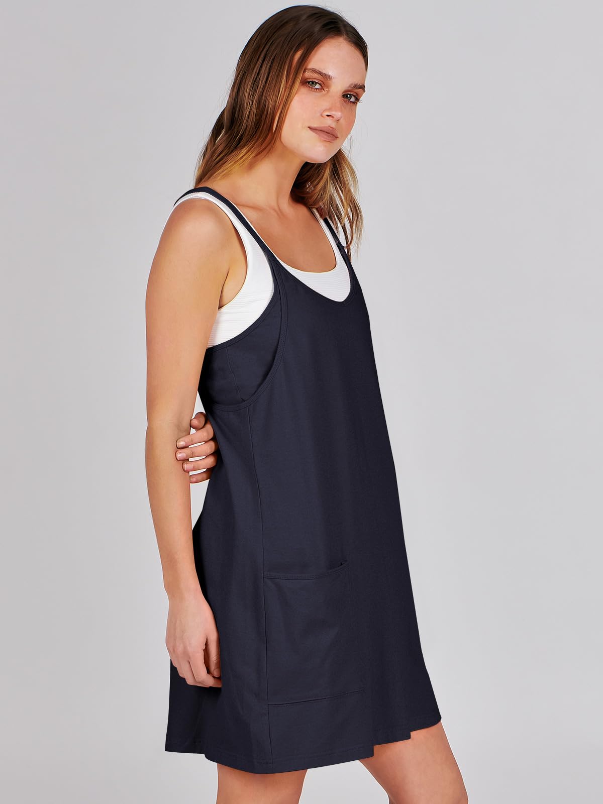 ANRABESS Women Athletic Dress Summer Tennis Workout Active Sports Mini Romper Dress Built in Shorts Travel Vacation Clothes Navy Blue Medium