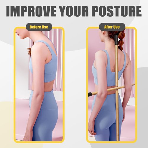 Bamboo Stretch Yoga Stick, 5ft/149 cm, Flexibility Stick for Physical Therapy, Premium Yoga Dowel with Super Sturdy Rubber Handle Ends, Exercise Bar for Posture Corrector