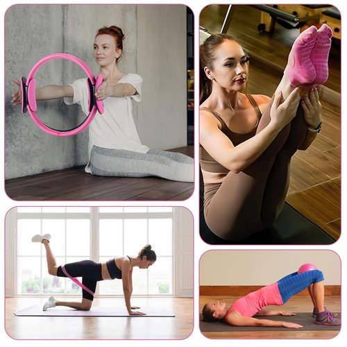 Pilates Ring and Ball Set, 6 Pcs Home Pilates Kit with 13” Circle Circle Yoga Ring 3 Resistance Bands 9.8” Pilates Ball Pilates Grip Socks, Pilates Essential Kit for Women Girl Home Workouts (6 PCS)