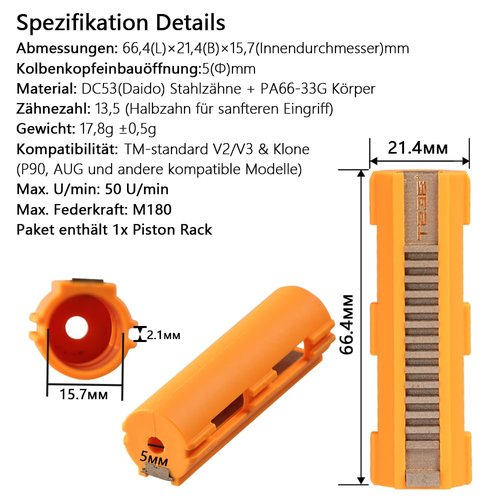 T238-AEG Piston Rack Pro Edition, Compatible with Airsoft AEG Ver.V2/V3 Gearbox Upgrade Kit Set for M4/AK/MP5/G36/P90/AUG/VECTOR, and Other Compatible Models(Orange)