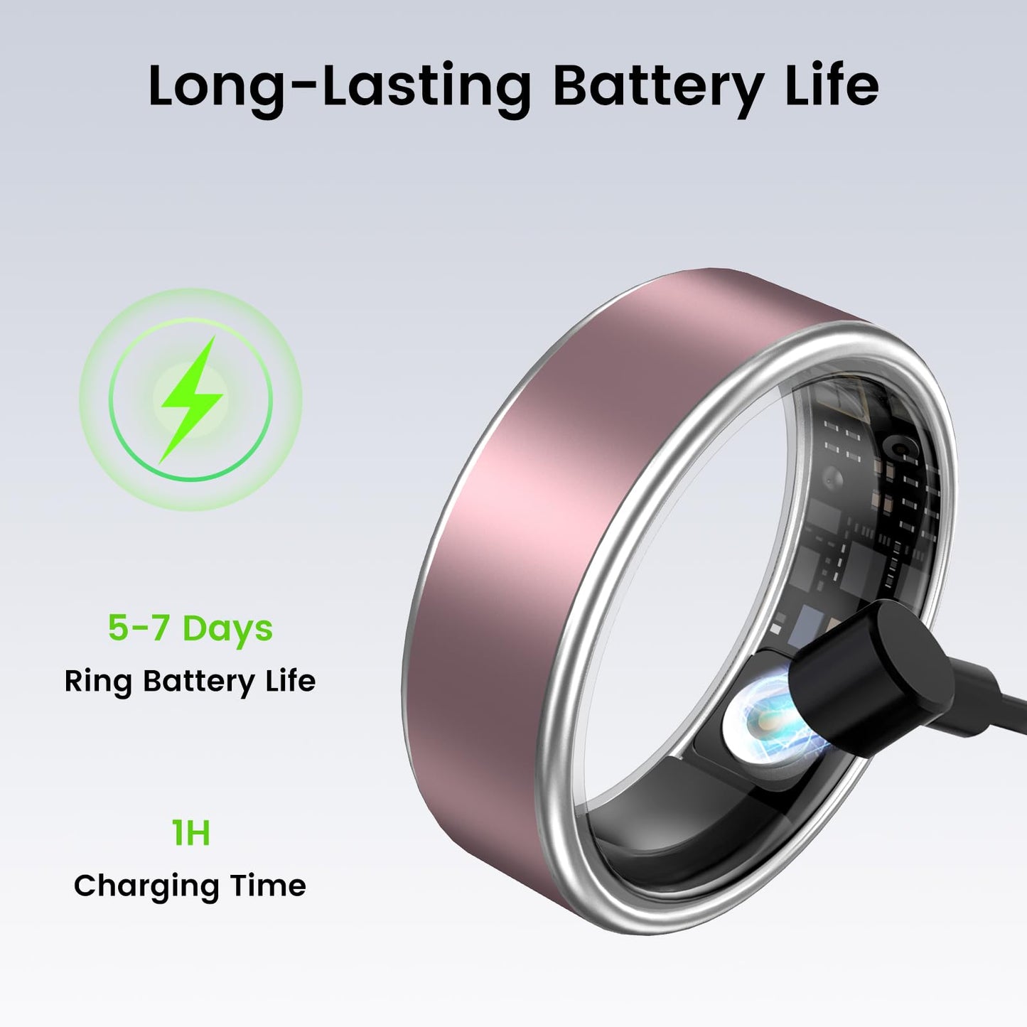 Jojovenusmall Smart Ring for Women & Men - IP68 Waterproof Fitness Tracker with Long Lasting Batteries, 28-Language App, Sleep/Step/Heart Rate Monitor, Compatible with iOS & Android (Silver, 8)