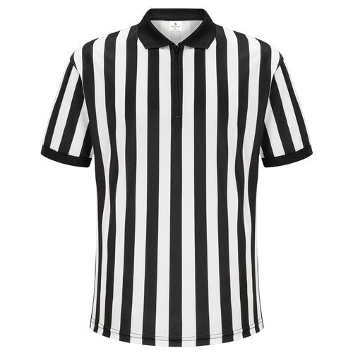 allentian Referee Shirt for Men, Official Black & White Stripe Referee/Umpire Jersey, Pro-Style Zipper-Neck Referee Uniform, Basketball, Football, Soccer Ref Shirt (M)