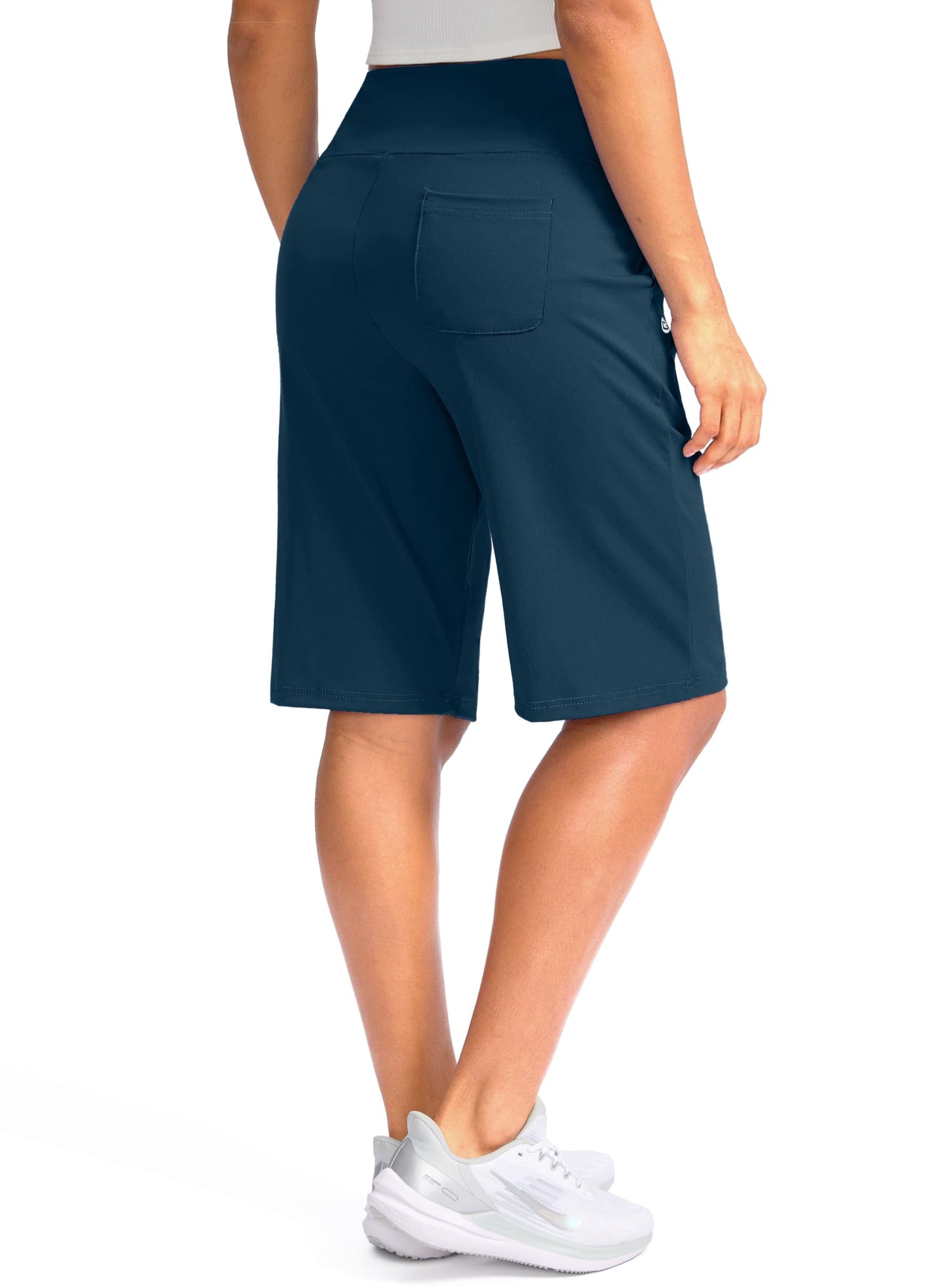 G Gradual Women's 12" Bermuda Long Shorts with Pockets High Waisted Stretch Knee Length Shorts for Women Summer Walking(Borealis Green,L)