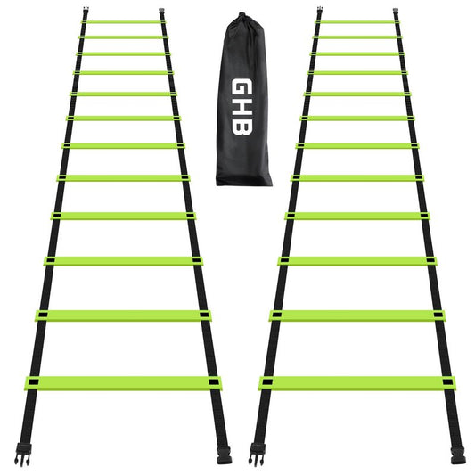 GHB Pro Agility Ladder 2 Pack Agility Training Ladder Speed 12 Rung 20ft with Carrying Bag (Green)