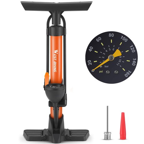 Bike Floor Pump, Bikes Pump with Gauge,Bicycle Air Pump with High Pressure 160 Psi, Bike Tire Pumps with Presta Schrader Valves, Bicycle Air Pump with Gauge, Fits Road Bikes MTB E-Bike, Ball (Orange)