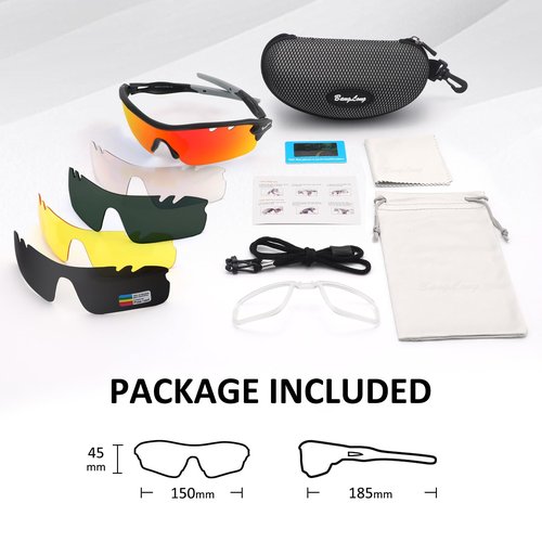 BangLong Polarized Sports Sunglasses Cycling Sun Glasses for Men Women with 5 Interchangeable Lenes for Running Baseball Golf