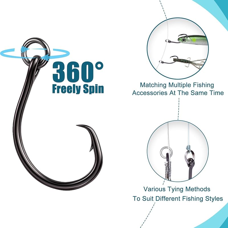 9KM DWLIFE Circle Hooks – 4X High Carbon Steel Ringed Fishing Hooks (Variation 1#)