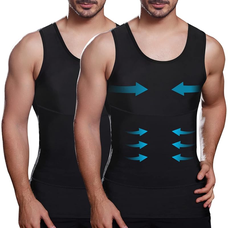 Lgtfy 2 Pack Mens Compression Tank Top Shapewear Slimming Vest - Black XX-Large